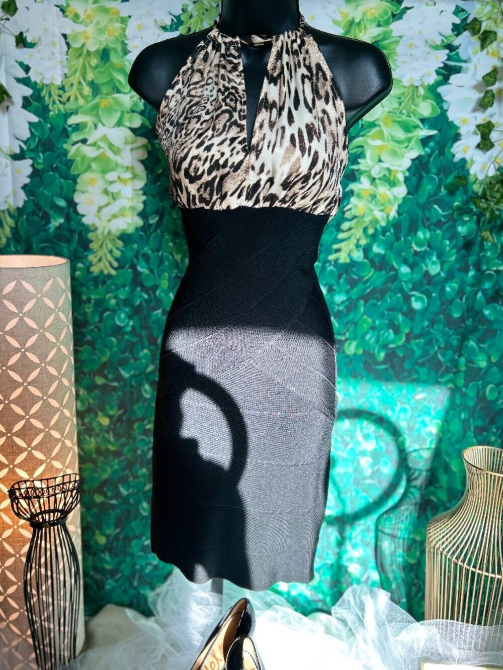 Gently Used - Bebe Leopard Print Halter Bandage Bodycon Dress Sz XS